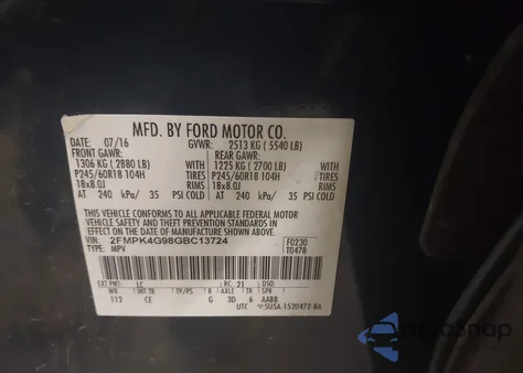 2016 Ford Edge Se z USA, uszkodzony, nr VIN 2FMPK4G98GBC13724